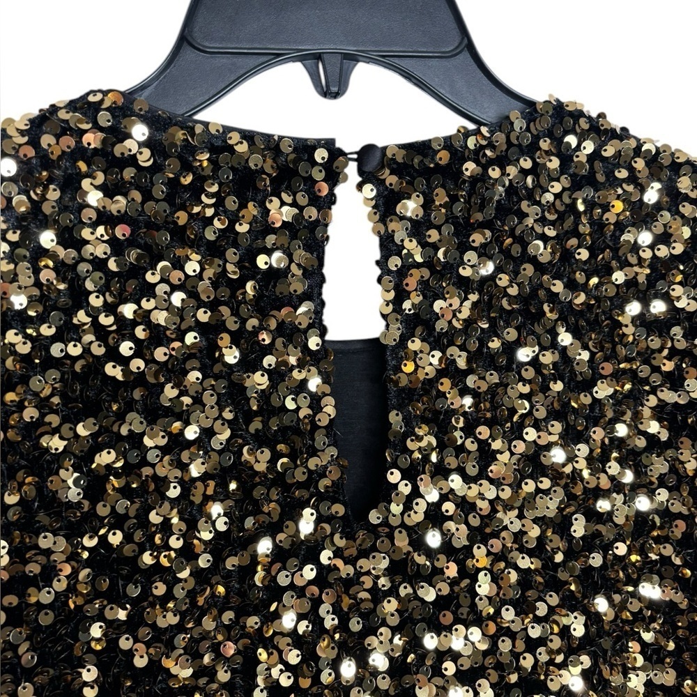 Alex Marie Party Lia Gold Sequins Embroidered Crew Neck Short Sleeve Blouse M - Picture 7 of 10